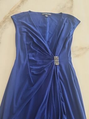 American Living Cobalt Blue Draped V-Neck Faux Wrap Midi Dress